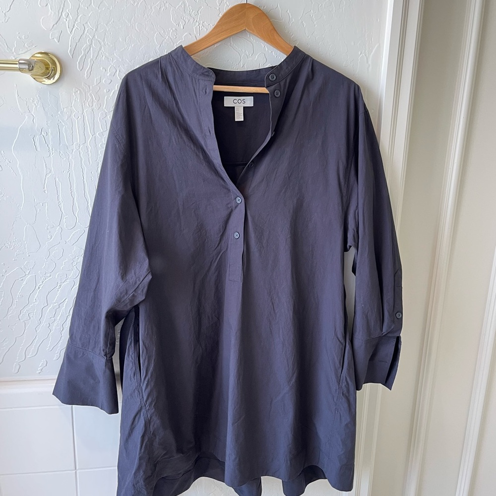 COS Slate-Blue Relaxed Button-Neck Tunic